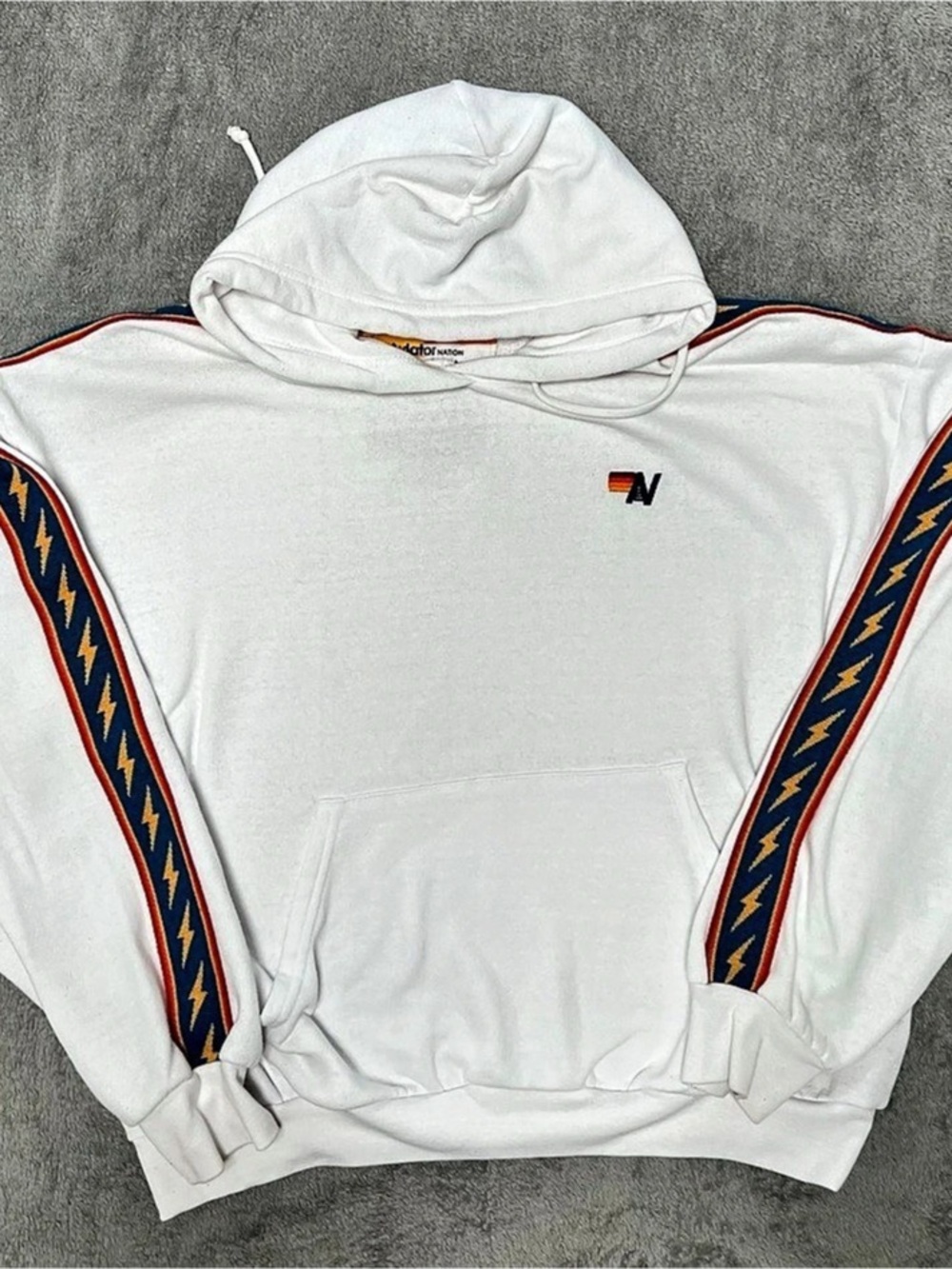 Aviator Nation Bolt Stitch Relaxed Pullover Hoodie White & Blue Small